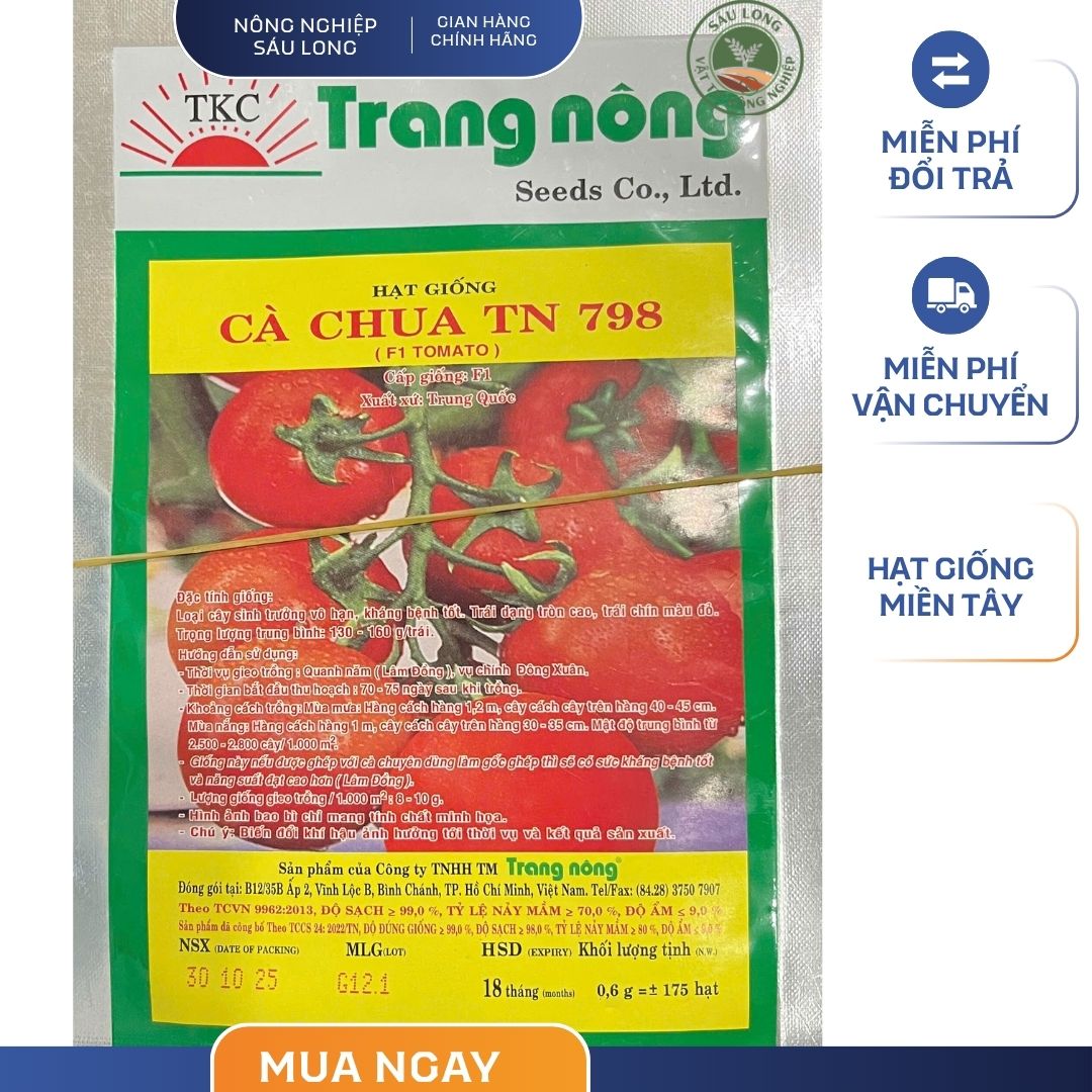 GÓI 0.6 GRAM - HẠT GIỐNG CÀ CHUA TN 798 TRANG NÔNG