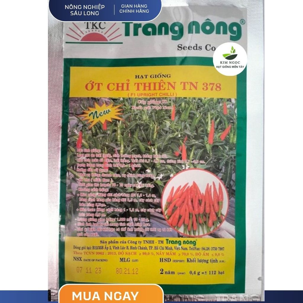 100 HẠT - HẠT GIỐNG ỚT CHỈ THIÊN TN 378 TRANG NÔNG
