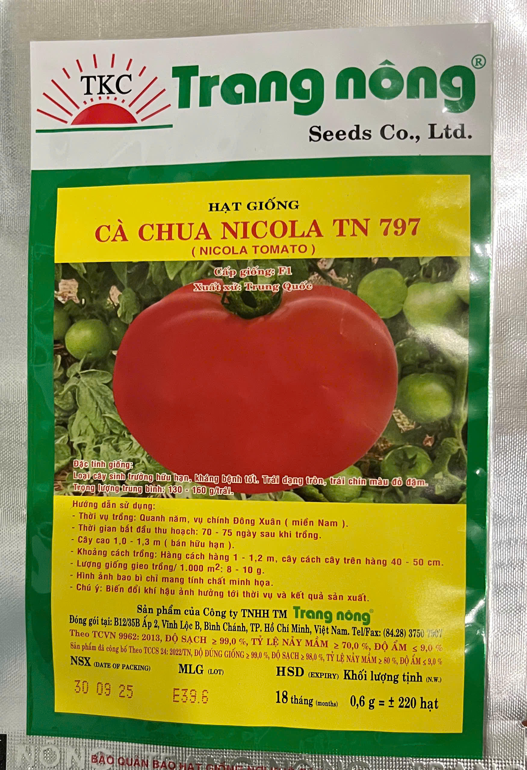 GÓI 0.6 GRAM - HẠT GIỐNG CÀ CHUA NICOLA TN 797 TRANG NÔNG